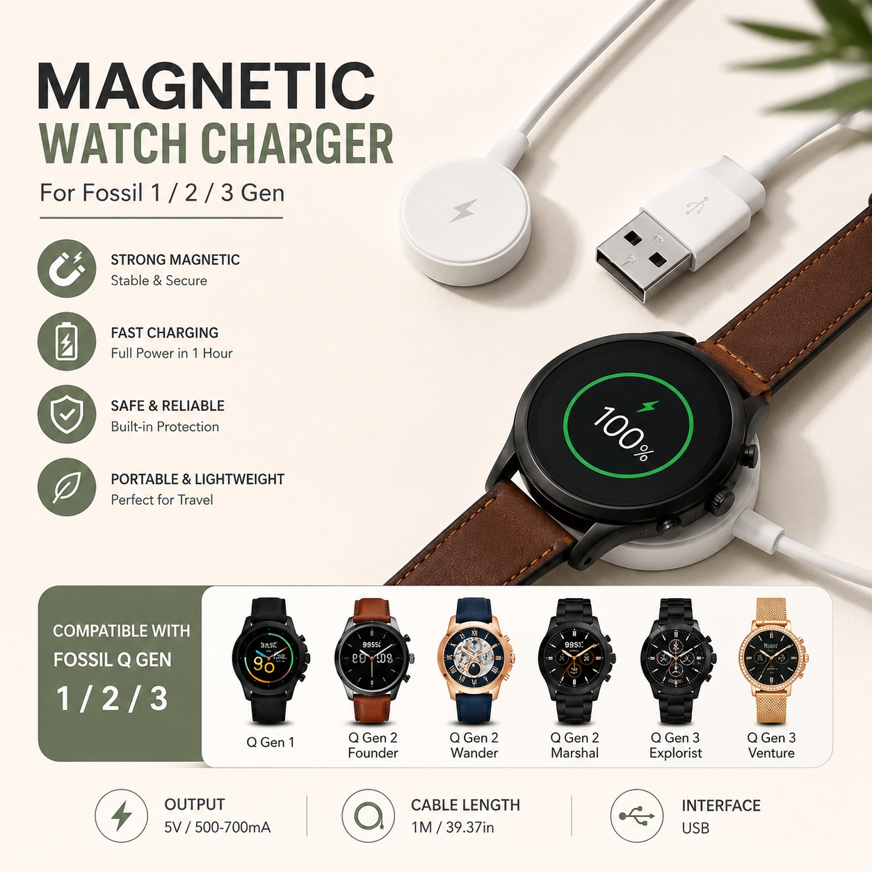 Fossil Smartwatch Accessories - Adapter ładowarki USB do smartwatcha, kabel