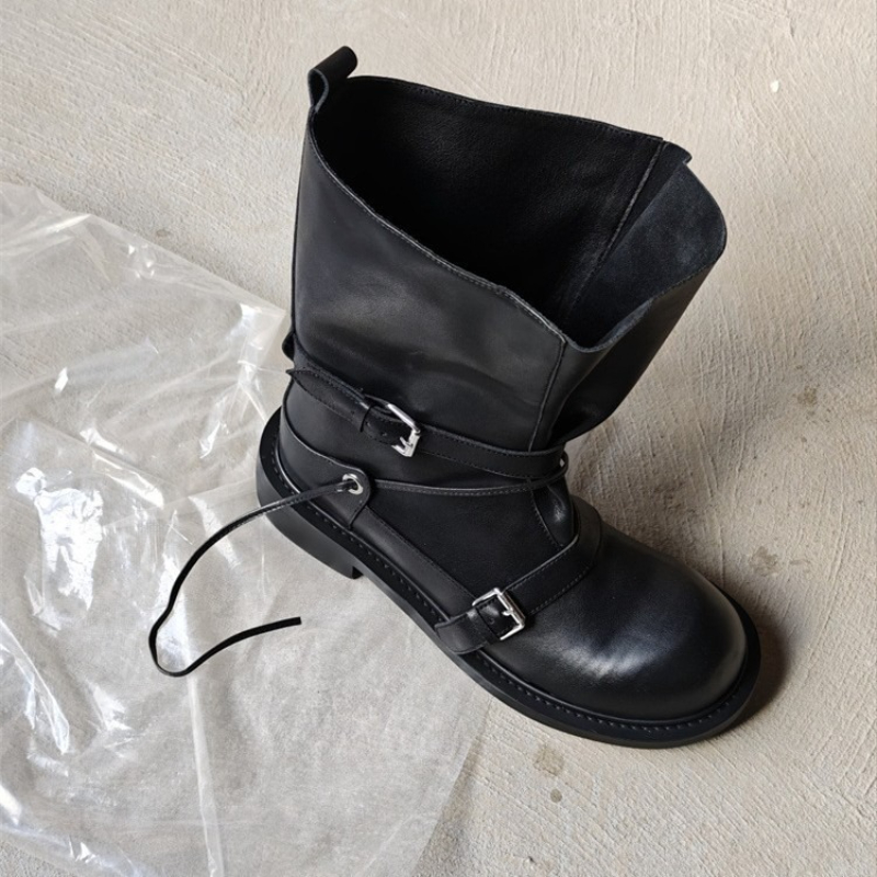 Leather Classic Strap - Botki damskie do połowy łydki z